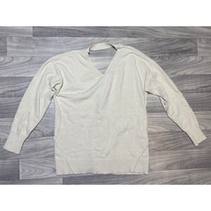 Poof New York Cream Lace Up Back Choker V-Neck Sweater Large Womens Pullover